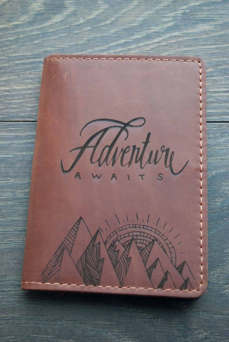 Engraved leather passport wallet
